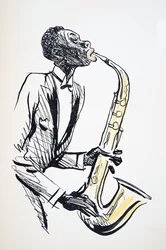 Saxofonspelare, från White Bottoms, pub. 1927 (färgblocktryck)